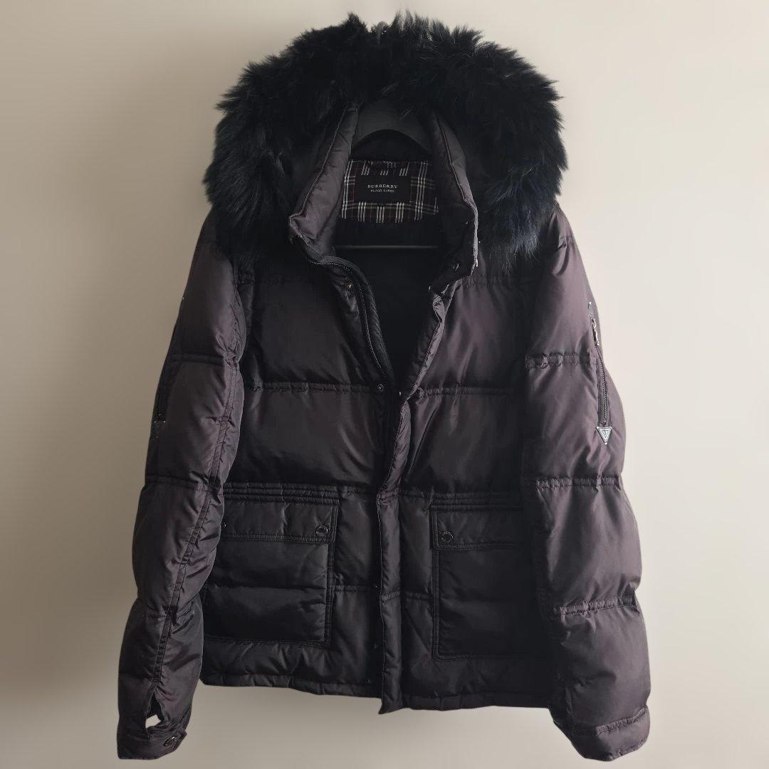 バーバリーブラックレーベル タヌキ毛 ダウンジャケット XL 黒 クリーニング済