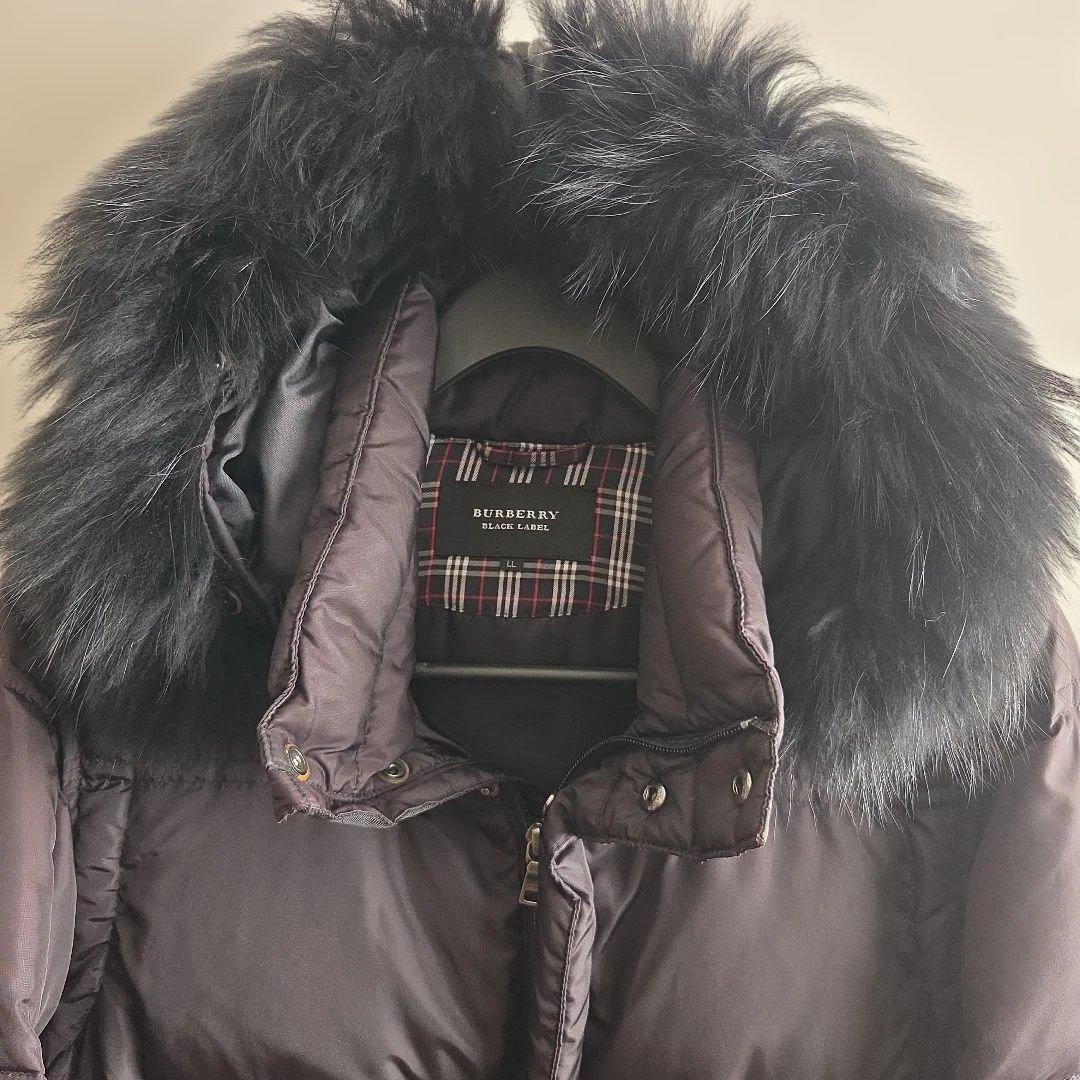 バーバリーブラックレーベル タヌキ毛 ダウンジャケット XL 黒 クリーニング済