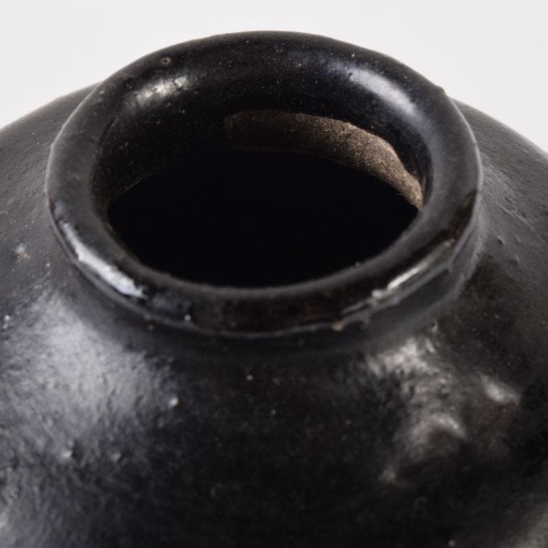 十二代　楽吉左衛門　弘入作　黒楽瓢形茶入　書付　仕覆付　淡々斎極め箱　V8273