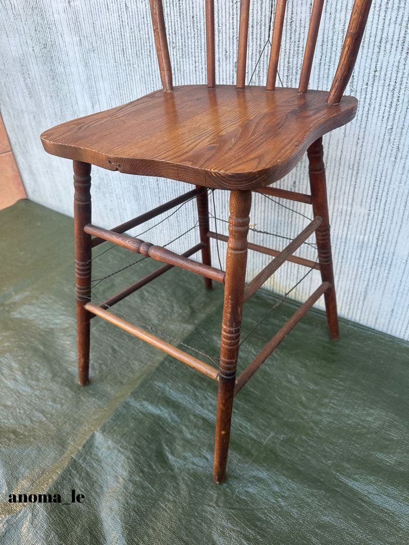 1023【ハイチェア】木製　スティックバック　ウィンザーチェア　USヴィンテージ