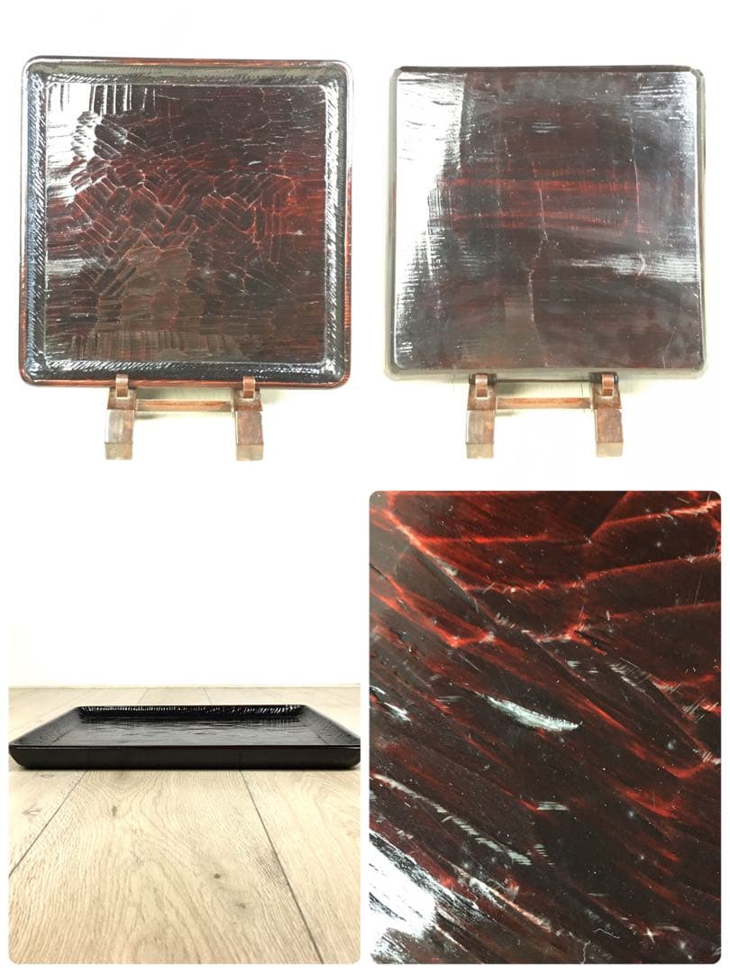 S367讃岐彫 四方盆 くり抜き盆 5客揃 懐石膳 茶懐石