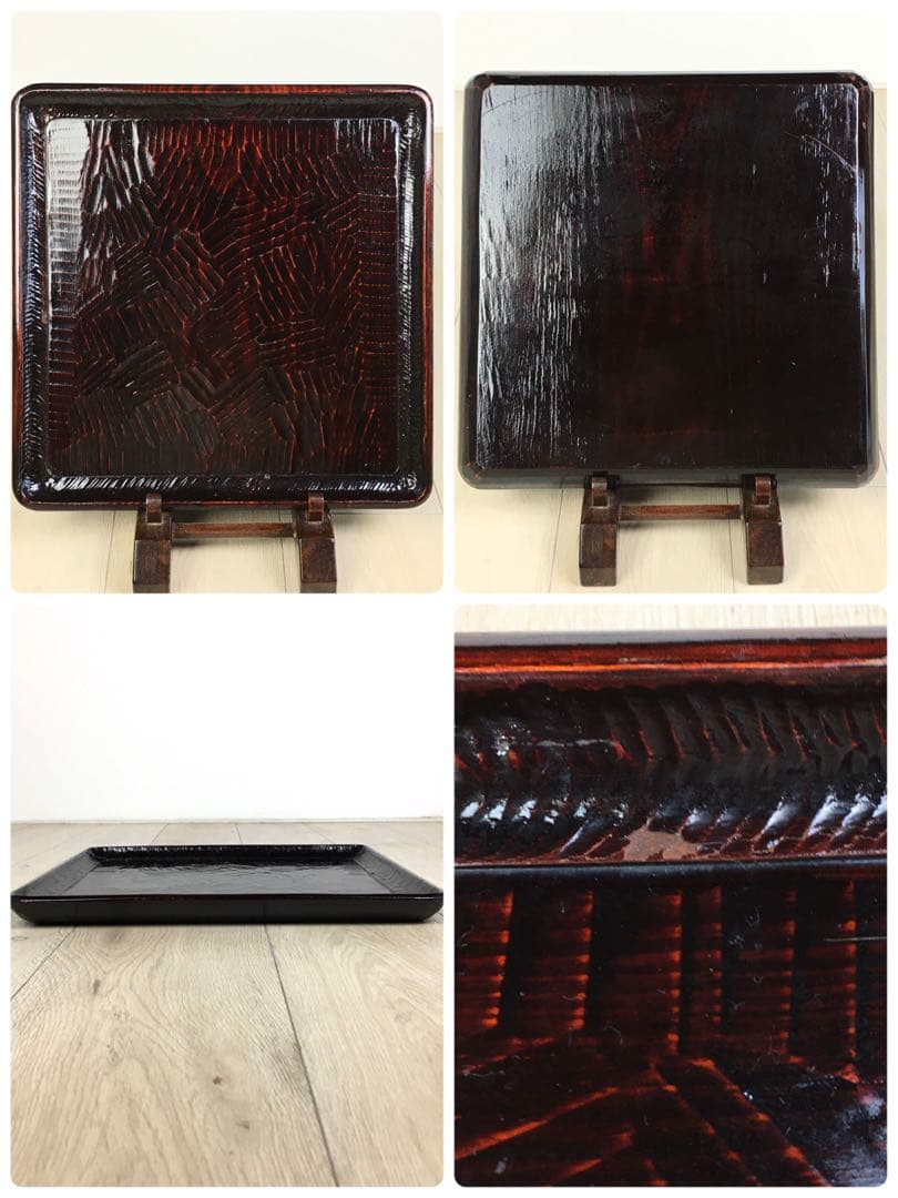 S367讃岐彫 四方盆 くり抜き盆 5客揃 懐石膳 茶懐石