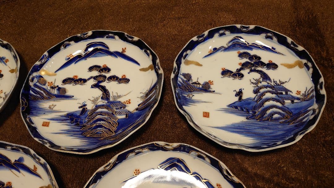 古伊万里　伊万里　中皿　色絵　金襴手　蔵出し　山水　５客