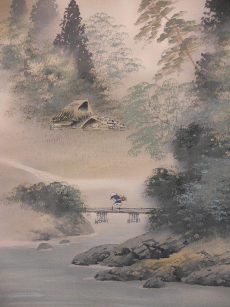 掛け軸 峰水 渓流風景 絹本 希少 軸装 茶道具 掛軸 美品 です。