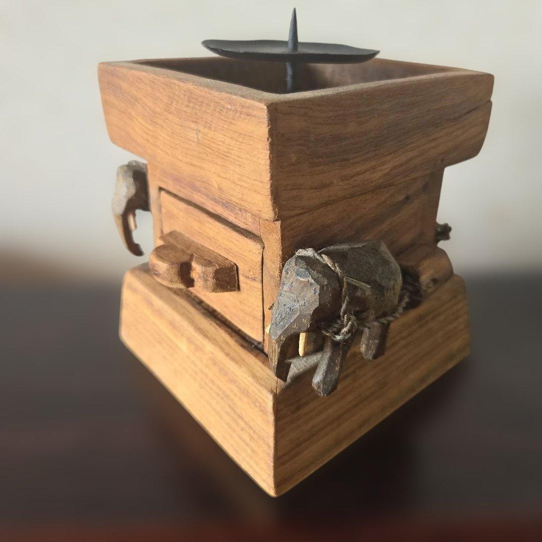 ヴィンテージ ビンテージ 海外 民族 工芸品 木製 像 ロウソク台 ランタン