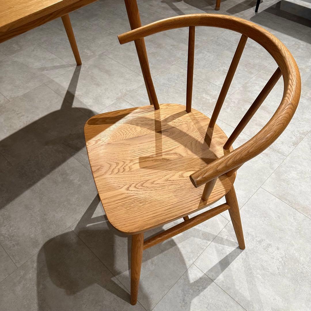 【手渡し】無印良品 オーク材テーブル丸脚/アームチェア丸脚(2脚) 中古品