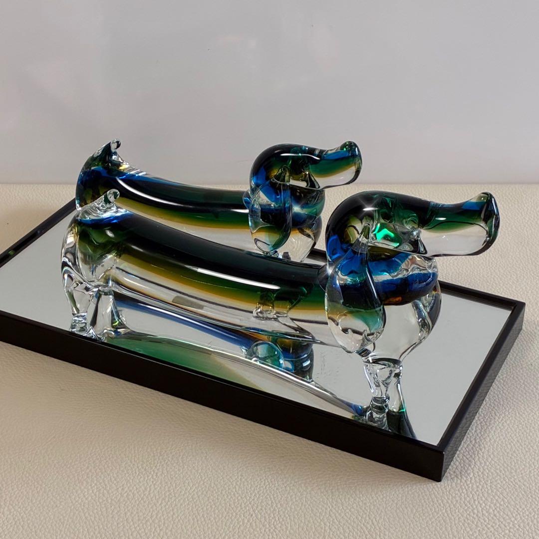 【Multi Glass/ガラス製/ダックスフント】置物 オブジェ 昭和レトロ