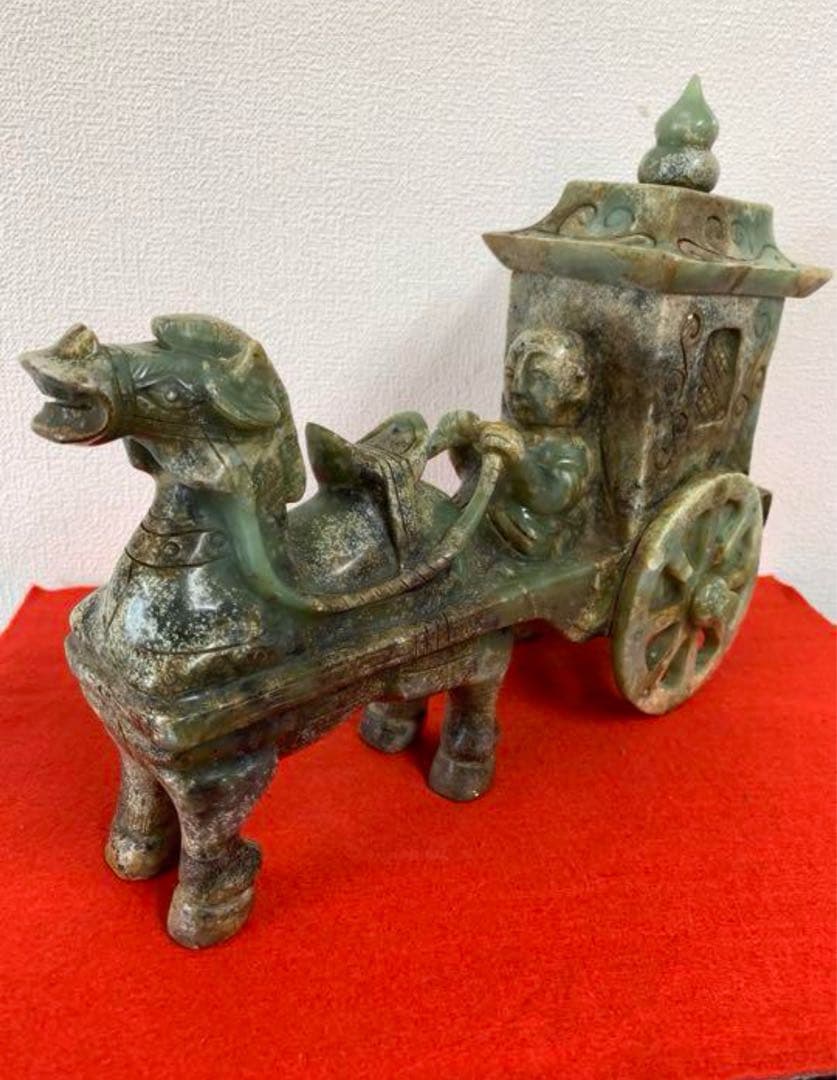 中国古美術　元時代　天然玉馬車香 炉 天然石手作り