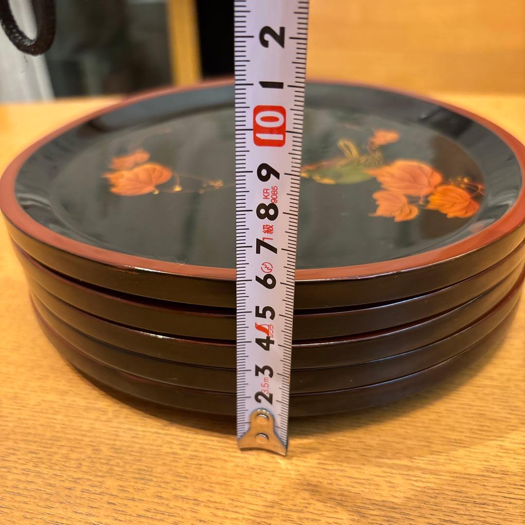 輪島塗 鳥 5枚 別柄 手書き 漆器 昭和初期 新品未使用品