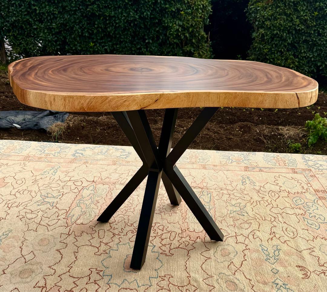 モンキーポッド 一枚板 輪切り 無垢材 テーブル ダイニング 2人掛 丸テーブル