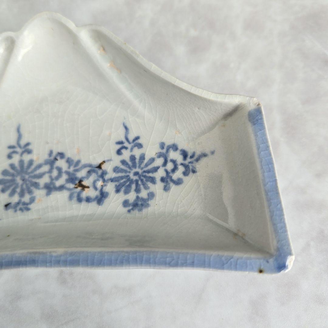 古伊万里　染付　富士山　変形小皿　型紙摺　江戸時代　骨董　アンティーク