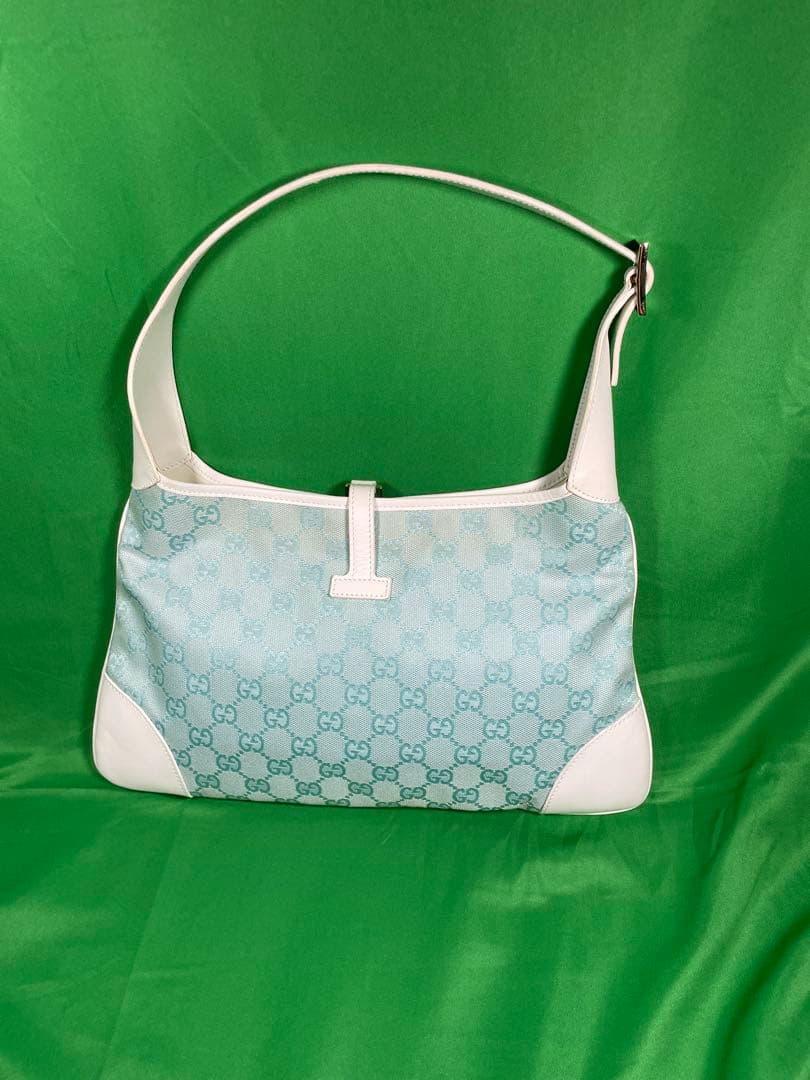 GUCCI　ジャッキー　GG　水色　キャンバス　レザー　ワンショルダー