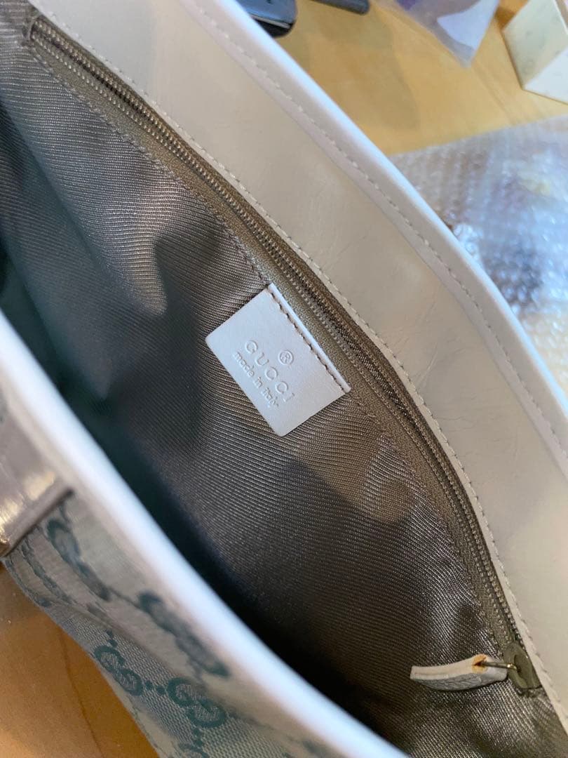 GUCCI　ジャッキー　GG　水色　キャンバス　レザー　ワンショルダー