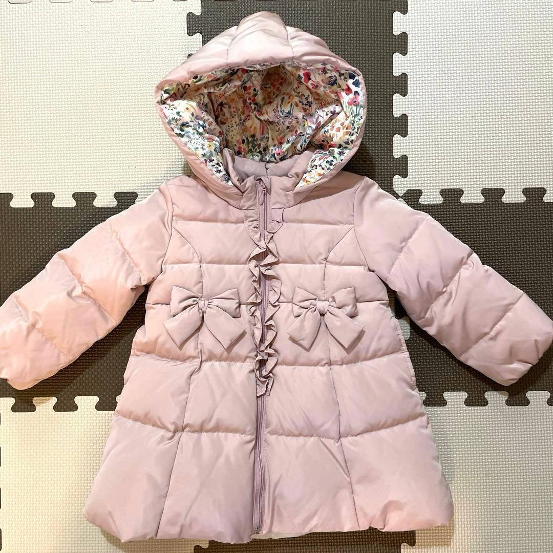 【美品】センスオブワンダー　ピンク フリル リボン付きアウター　ダウンコート90