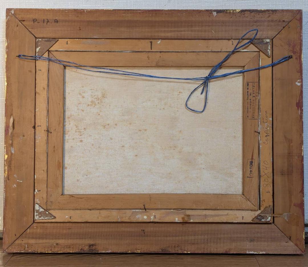 【真作】絵画　油彩6号　地中海の陽光　紺碧の海と花咲くテラス　Y81