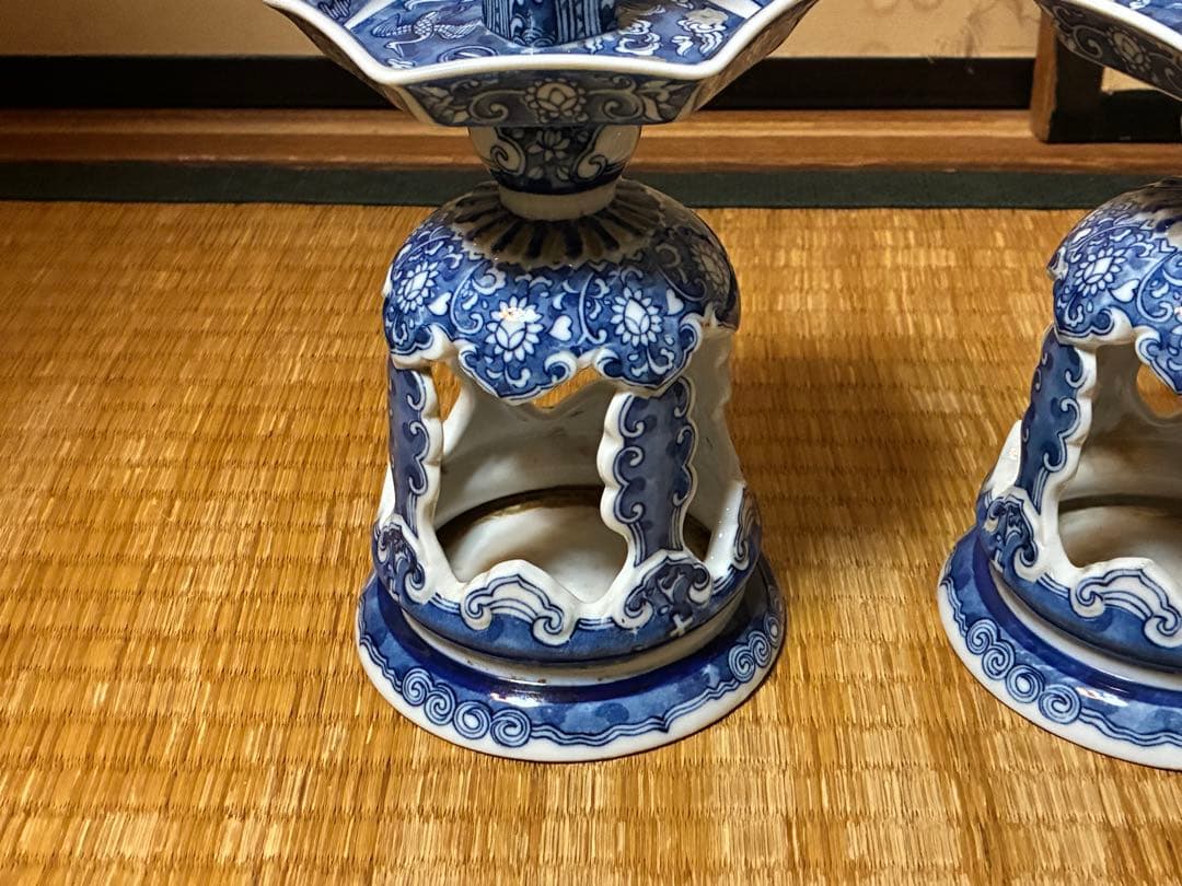 有田焼 古伊万里 染付 燭台 一対 時代物