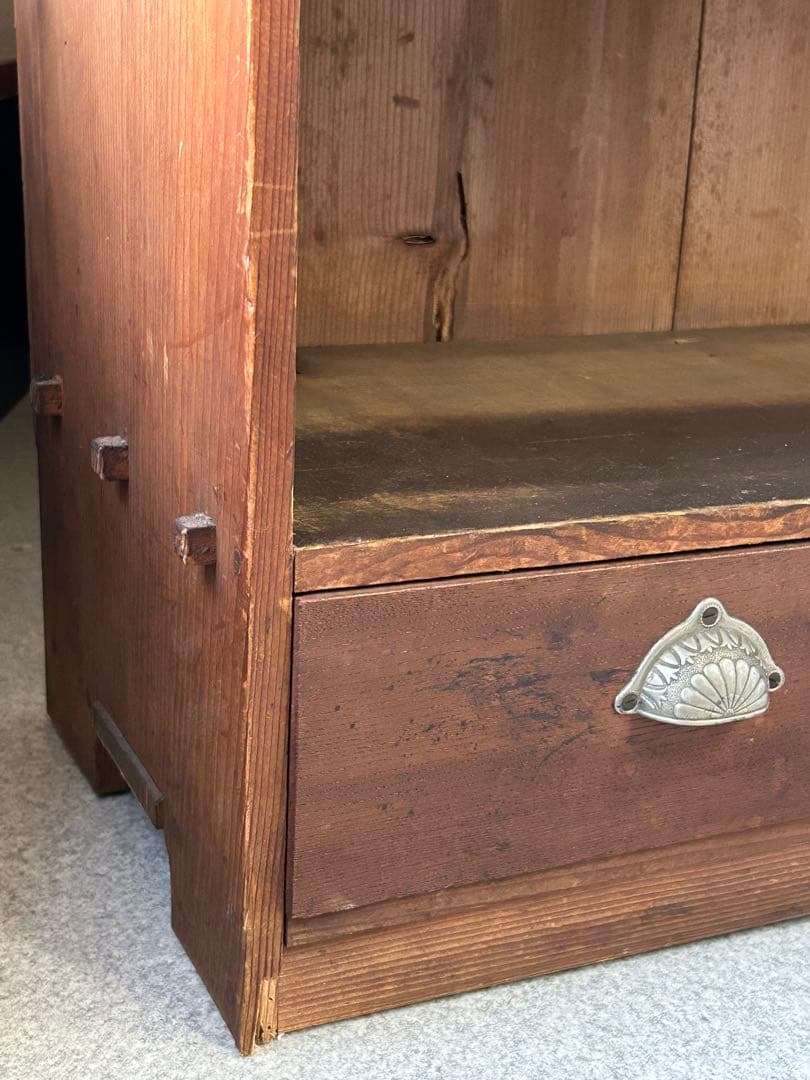 アンティーク 木製引き出し付飾り棚　チェスト 食器棚 本棚 レトロ　抽斗　古道具