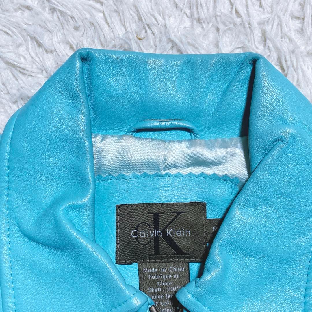 希少⭐️カルバンクライン　レザージャケット　シングル　90s〜00s 水色　S