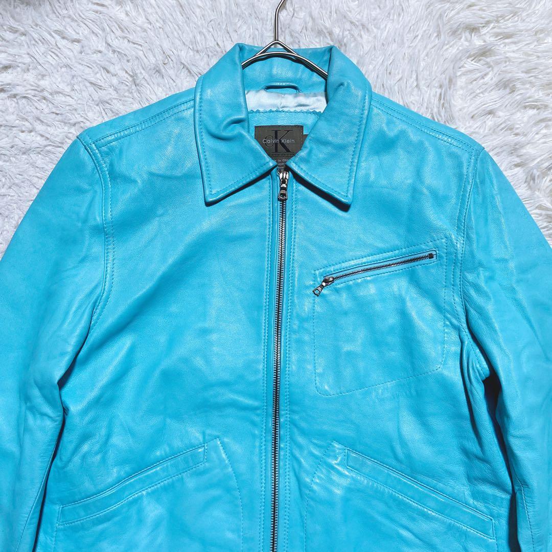 希少⭐️カルバンクライン　レザージャケット　シングル　90s〜00s 水色　S