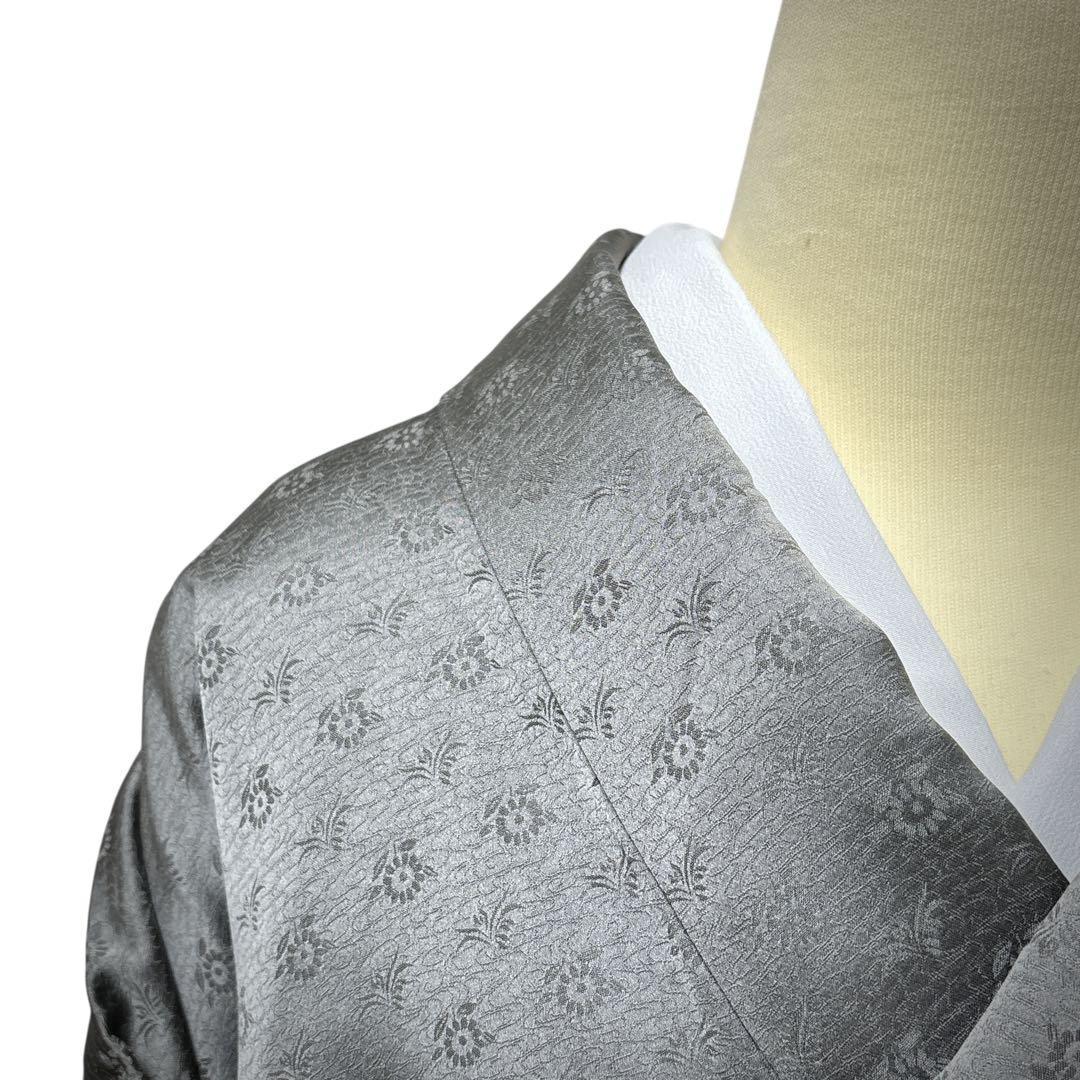 A151愛華 訪問着　錆鼠色　花地紋　染め花　正絹　フォーマル　身丈164cm