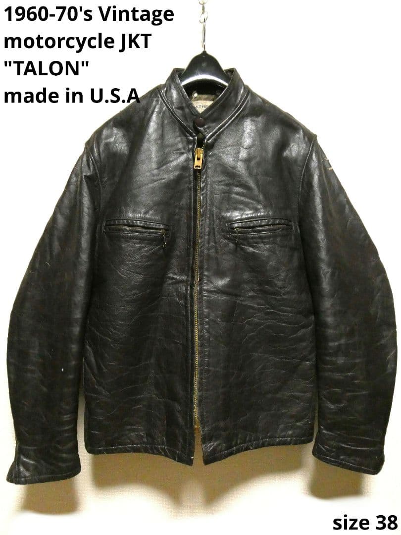 60-70sヴィンテージ！五角形TALON＆逆ハの字！シングルライダース濃茶