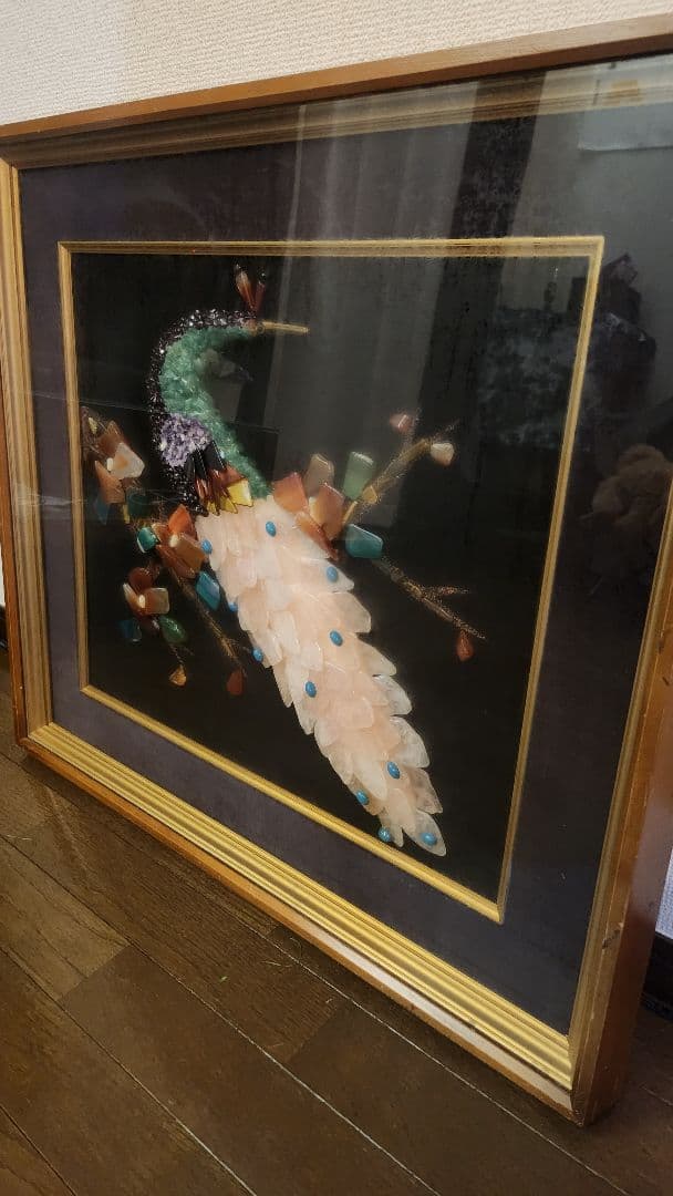 クジャク　水晶　絵画　天然石　クリスタルアート