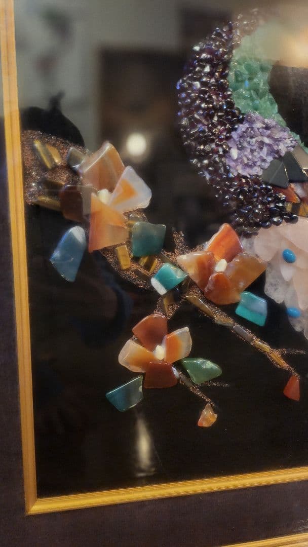 クジャク　水晶　絵画　天然石　クリスタルアート