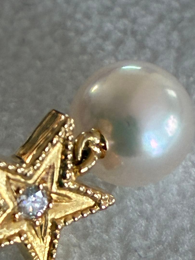 年末セール☆パール綺麗♡【美品】ミキモト K18 あこや　ダイヤモンド 星　ピン