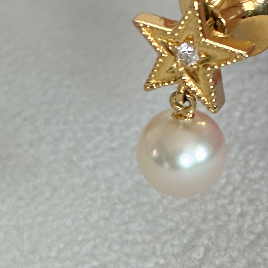 年末セール☆パール綺麗♡【美品】ミキモト K18 あこや　ダイヤモンド 星　ピン