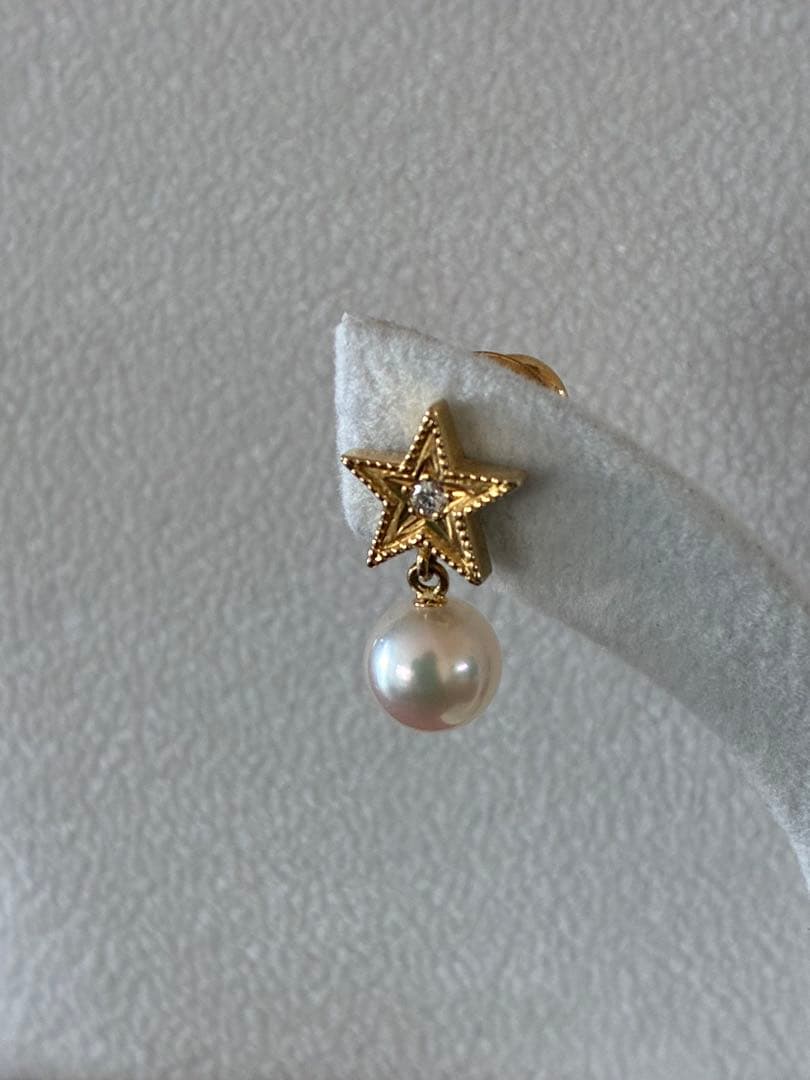 年末セール☆パール綺麗♡【美品】ミキモト K18 あこや　ダイヤモンド 星　ピン