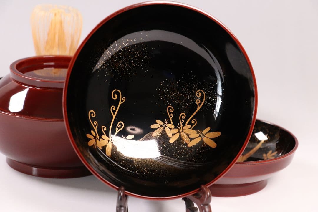 専用10客まとめ CM5 時代 加賀蒔絵 鳥図 溜塗内黒 椀 三客 木製 雉春草