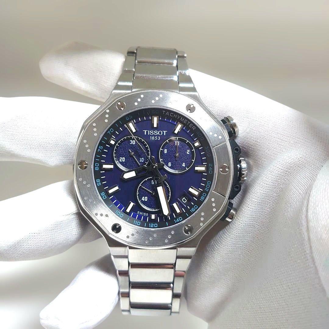 極美品TISSOTティソ T-レース T141417B　ブルー　クォーツ