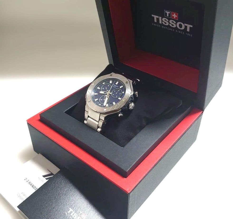 極美品TISSOTティソ T-レース T141417B　ブルー　クォーツ