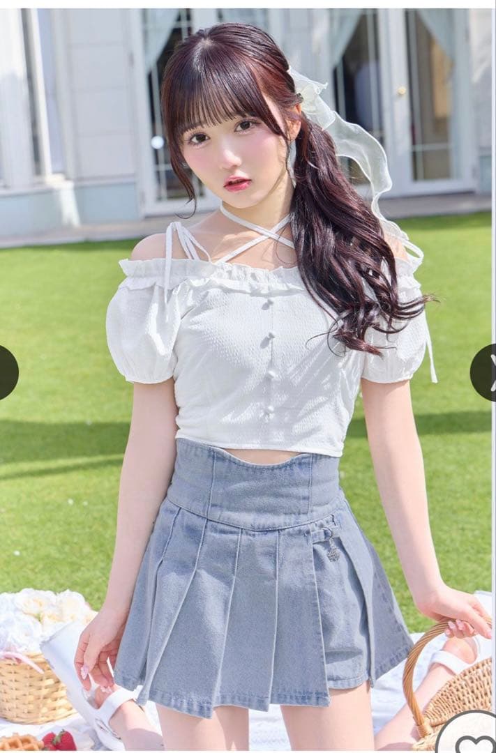 デニムプリーツスカート ライトブルー