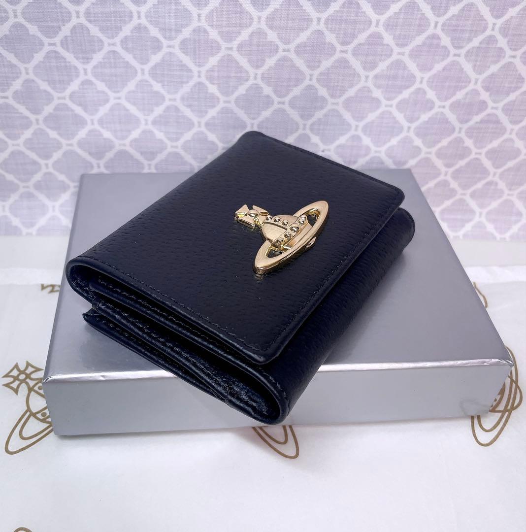 【最新☆新品】ヴィヴィアン・ウエストウッド　三つ折り財布 黒 ゴールド