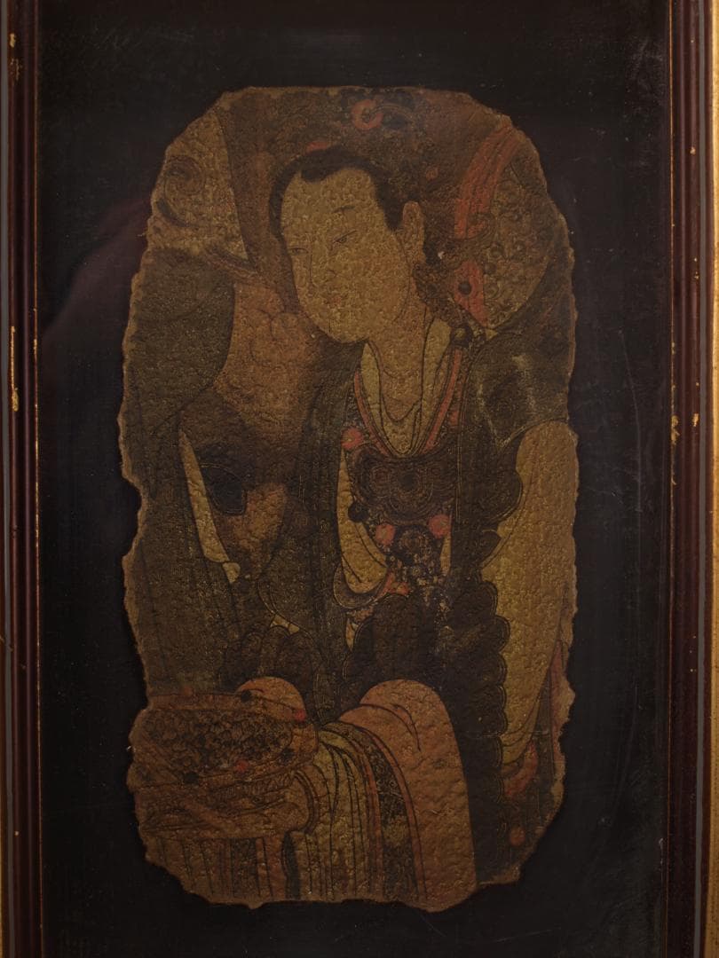 骨董市掘り出し品 中国唐時代　敦煌莫高窟壁画 彩絵　人物像 AK1793A1-3
