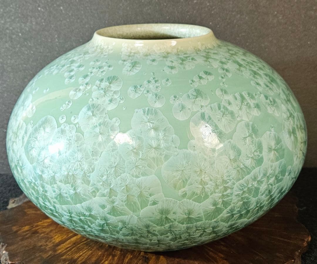 京焼　五雲窯　三代五雲　前田喜代範 作 輝映 結晶釉 花生花入　花瓶　オブジェ