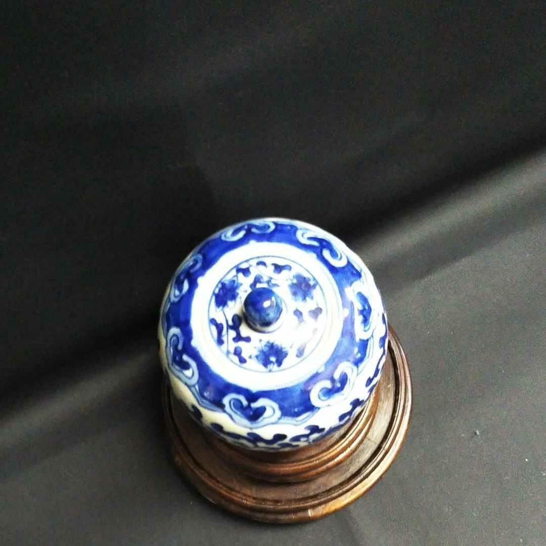 ※中国古美術/青花纏枝蓮弁紋蓋付文壺/(底款:大清康熈年製)