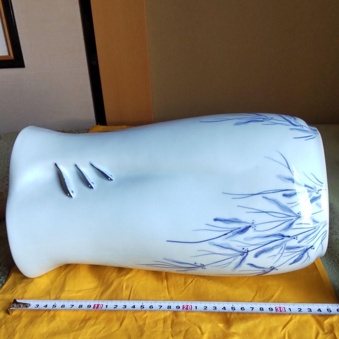 二代滝口加全造り　花生け【染付水光】「鮎】【清流】【飾り】【置物】