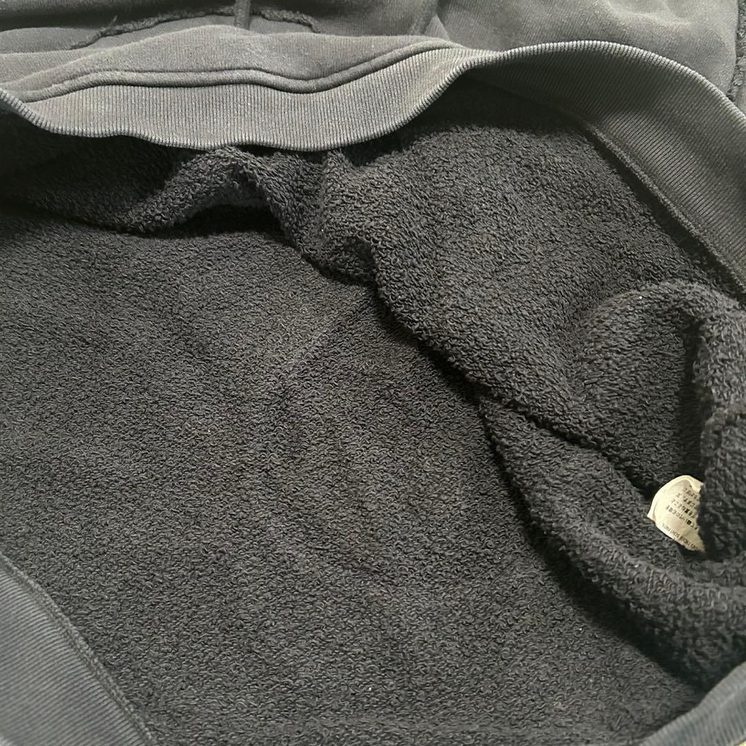 ERL パーカー L タオル地　勾玉デザイン　ブラック　フーディ ユーズド加工