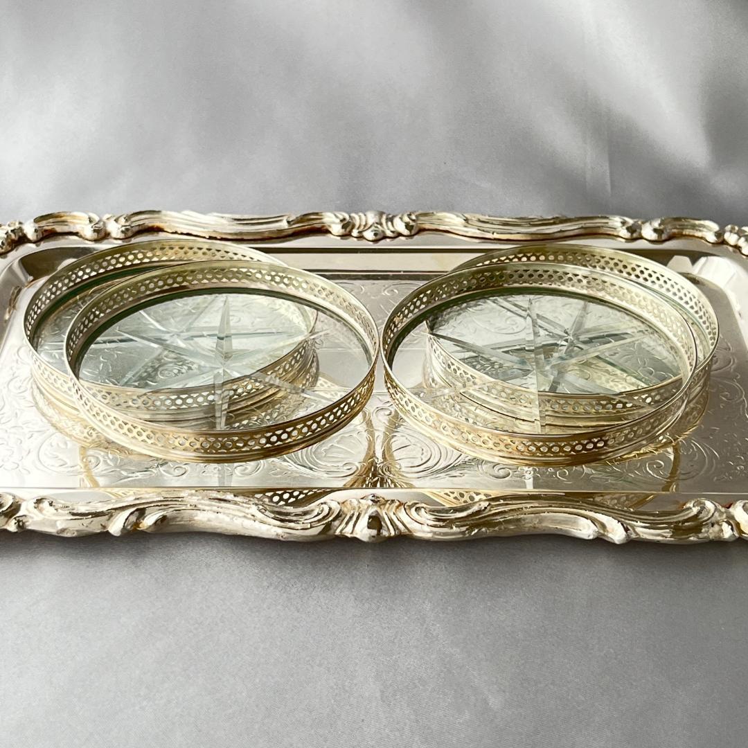 【Webster】【純銀 / ガラス】ワイングラスコースター 4枚 スターリング