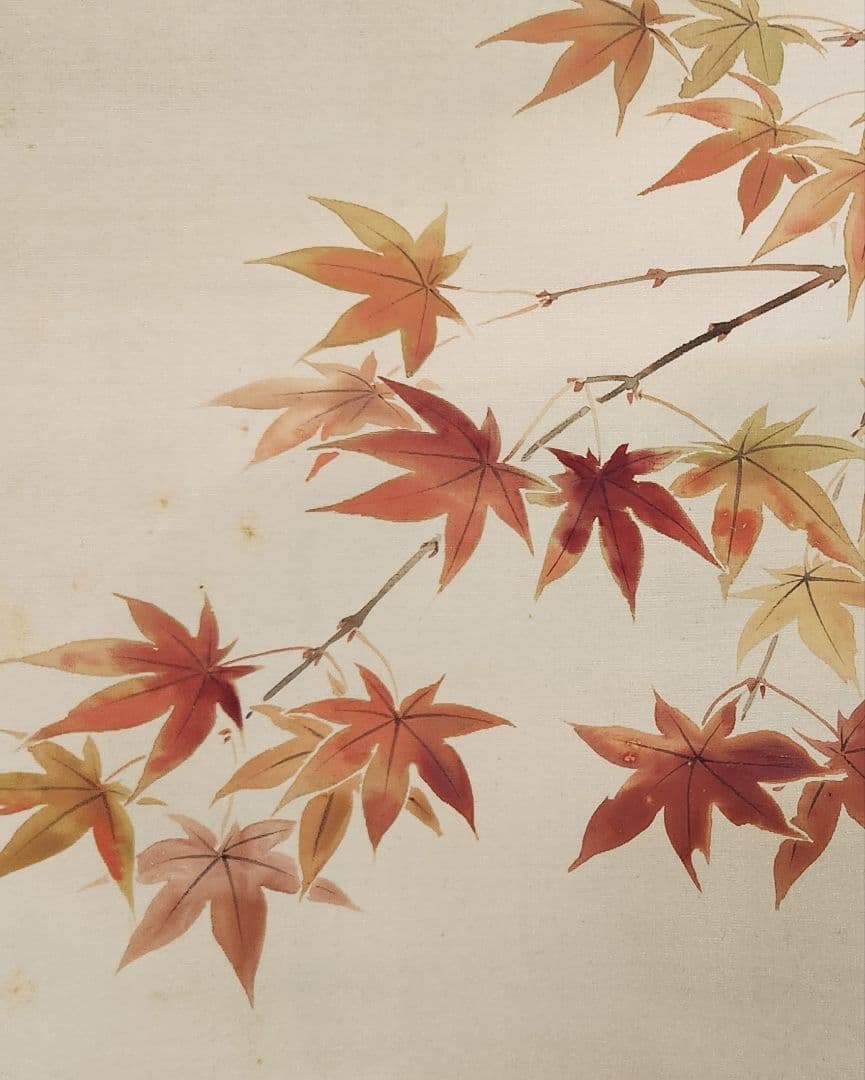【紅楓小禽図】楢崎鉄香 2681 共箱 掛け軸 肉筆