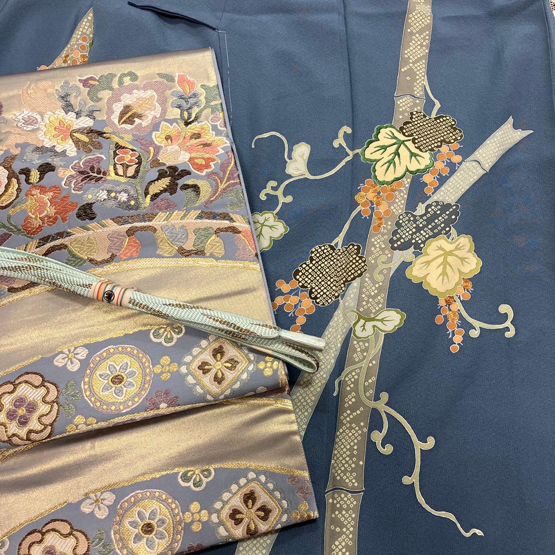 ３点！訪問着&コプト三彩花袋帯&新品三越帯締め クリーニング済み