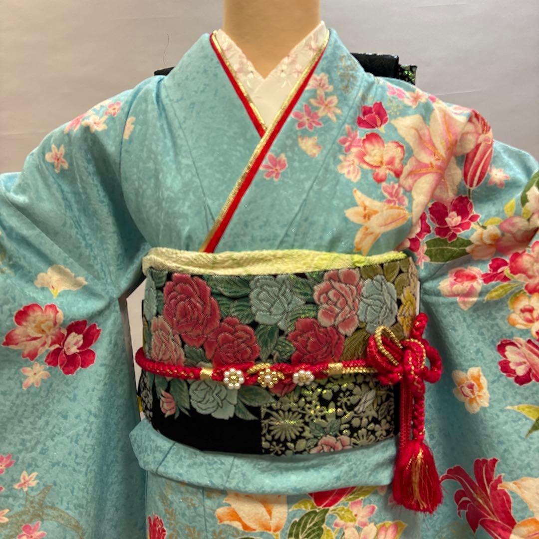 ラメ水色　振袖フルセット　未使用