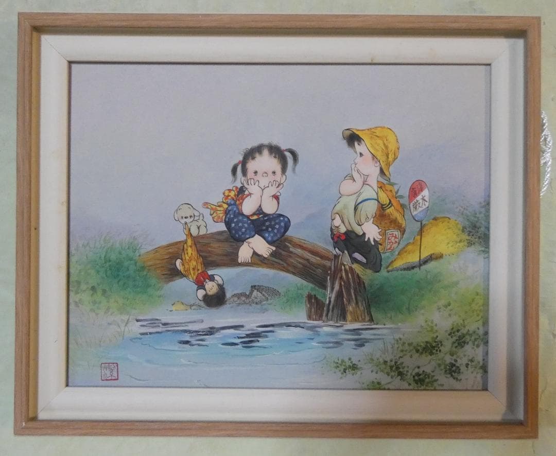 絵画　 油彩　中島潔「川辺の詩」 サイン　F6サイズ　額装済み 肉筆手描き