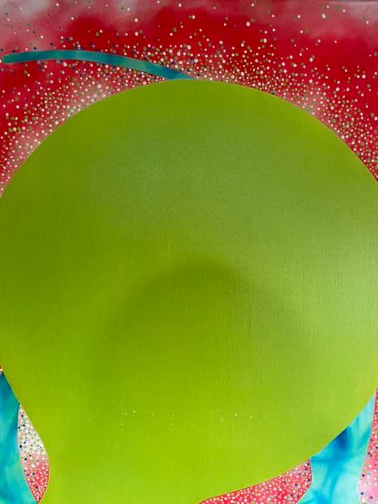 油絵　現代アート　ピンクな夜　作者　あんどうまさひろ　油彩画