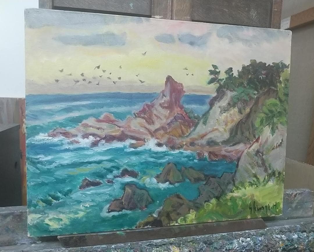 P10「鳥渡る」 油絵 絵画