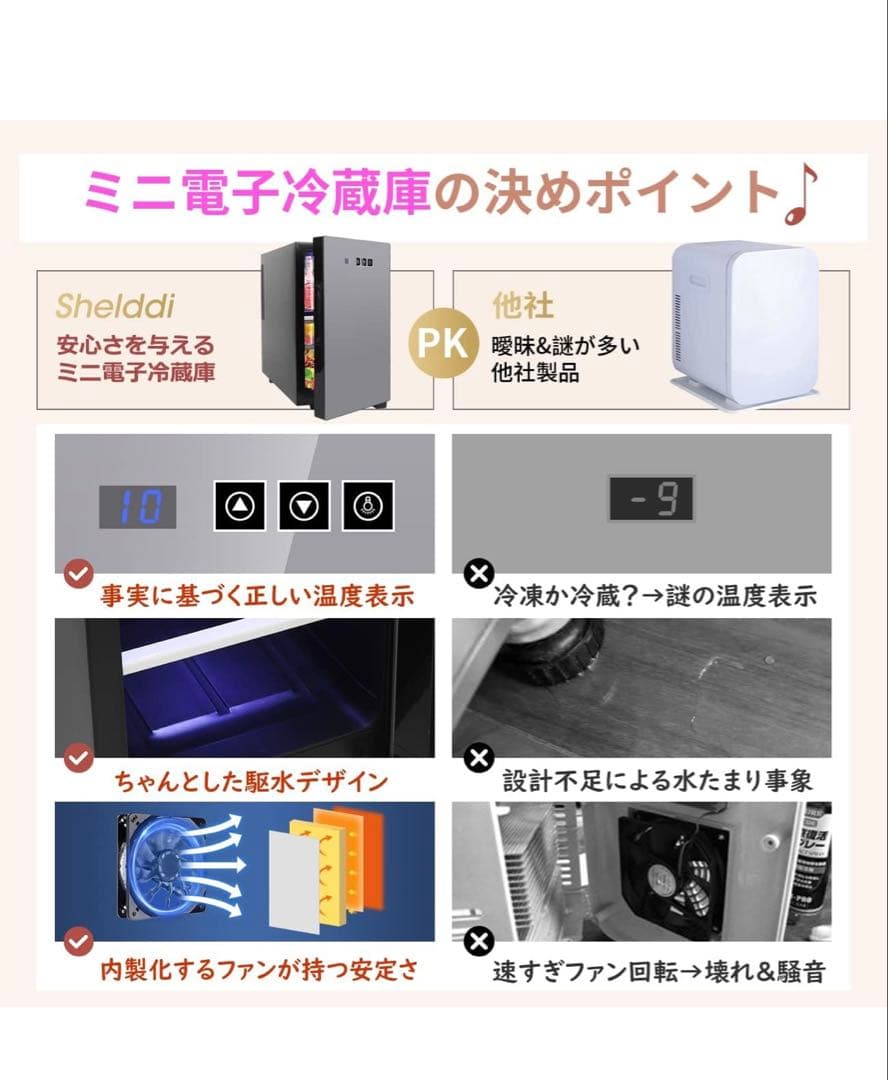 小型冷蔵庫 23L 静音 おしゃれ 省エネ1ドア ペルチェ式 温度設定7-18℃