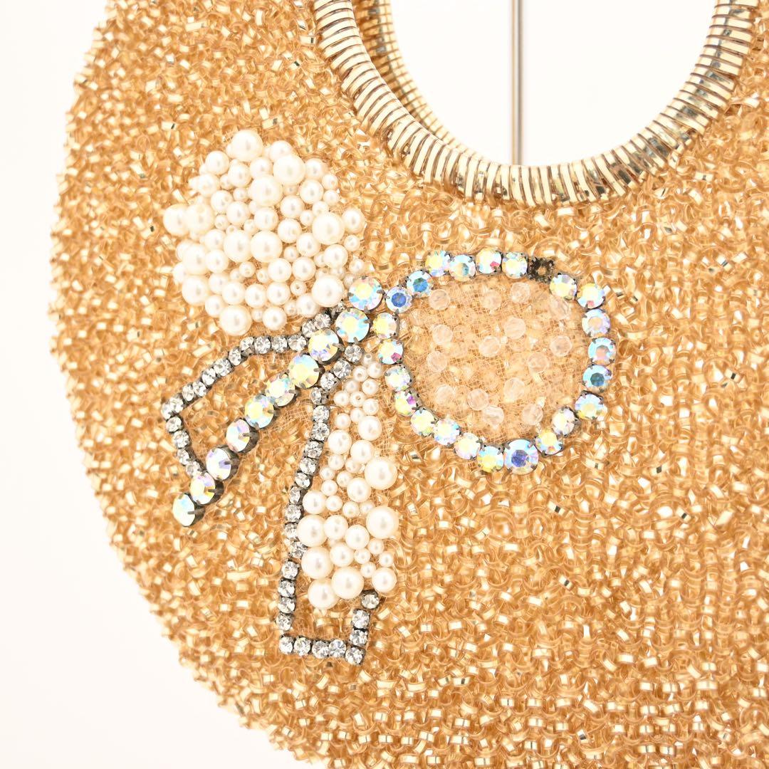 ★美品★アンテプリマ ビーズリボン ゴールド ハンドバッグ