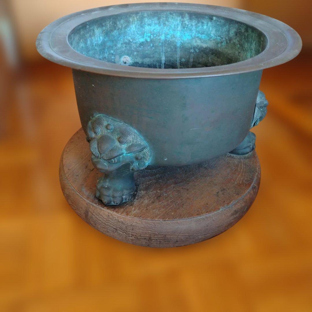 古美術　古銅造　獣足 唐獅子　火鉢